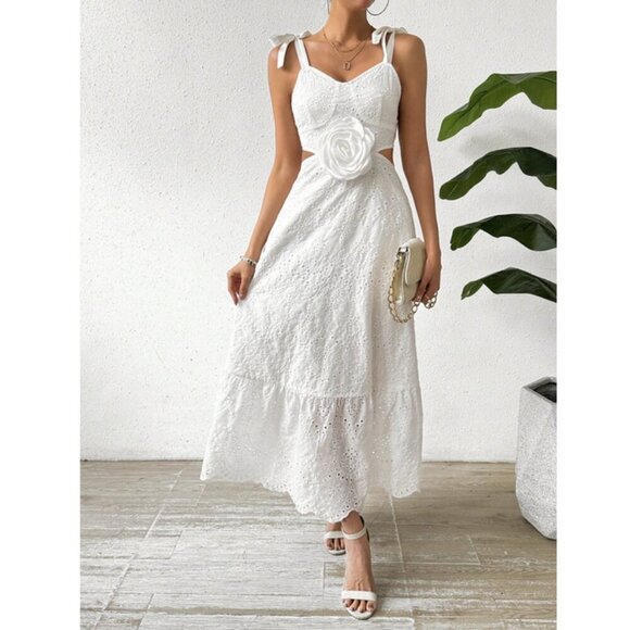 White Women's Halterneck Backless Dress Vacay Beachy SUmmer - Picture 5 of 5